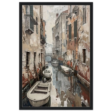 Tranquil Venice: Reflections of a Hidden Canal | Modern wall art print - Framed Canvas - 60x90 cm / 24x36″ - Black frame
