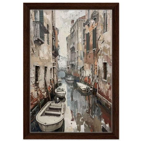 Tranquil Venice: Reflections of a Hidden Canal | Modern wall art print - Framed Canvas - 30x45 cm / 12x18″ - Dark wood frame