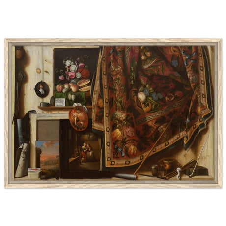 Trompe l'oeil. A Cabinet in the Artist's Studio by Cornelis Norbertus Gysbrechts | Vintage art wall art print - Framed Canvas - 50x75 cm / 20x30″ - Wood frame