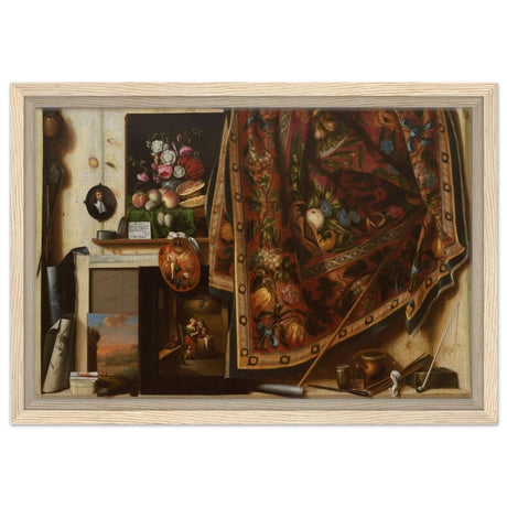 Trompe l'oeil. A Cabinet in the Artist's Studio by Cornelis Norbertus Gysbrechts | Vintage art wall art print - Framed Canvas - 30x45 cm / 12x18″ - Wood frame
