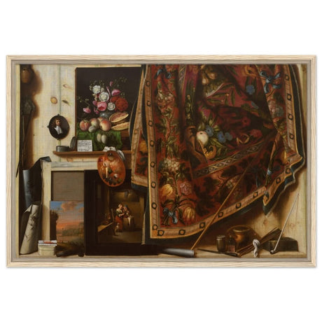 Trompe l'oeil. A Cabinet in the Artist's Studio by Cornelis Norbertus Gysbrechts | Vintage art wall art print - Framed Canvas - 60x90 cm / 24x36″ - Wood frame