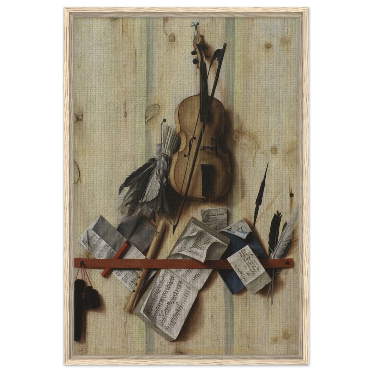 Trompe l'Oeil. by Cornelis Norbertus Gysbrechts | Vintage Wall art print - Framed Canvas - 60x90 cm / 24x36″ - Wood frame