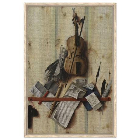 Trompe l'Oeil. by Cornelis Norbertus Gysbrechts | Vintage Wall art print - Framed Canvas - 60x90 cm / 24x36″ - Wood frame