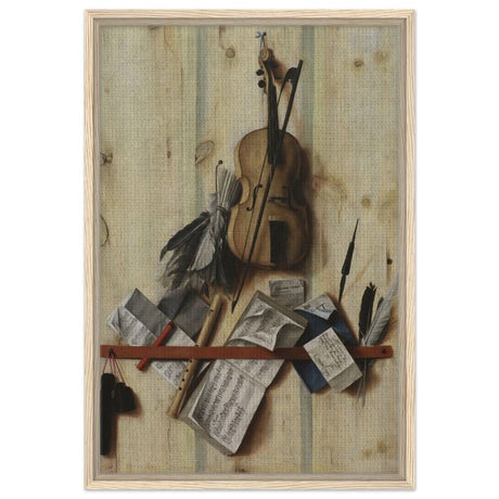 Trompe l'Oeil. by Cornelis Norbertus Gysbrechts | Vintage Wall art print - Framed Canvas - 50x75 cm / 20x30″ - Wood frame