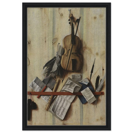Trompe l'Oeil. by Cornelis Norbertus Gysbrechts | Vintage Wall art print - Framed Canvas - 40x60 cm / 16x24″ - Black frame