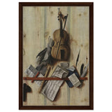 Trompe l'Oeil. by Cornelis Norbertus Gysbrechts | Vintage Wall art print - Framed Canvas - 40x60 cm / 16x24″ - Dark wood frame