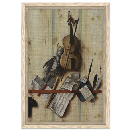 Trompe l'Oeil. by Cornelis Norbertus Gysbrechts | Vintage Wall art print - Framed Canvas - 30x45 cm / 12x18″ - Wood frame