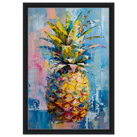 Tropical Vibes – Pineapple Burst | Abstract Expressionism - 40x60 cm / 16x24″ - Framed Canvas - Black frame