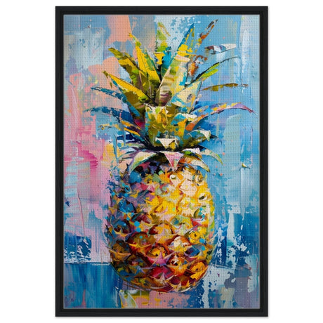 Tropical Vibes – Pineapple Burst | Abstract Expressionism - 60x90 cm / 24x36″ - Framed Canvas - Black frame