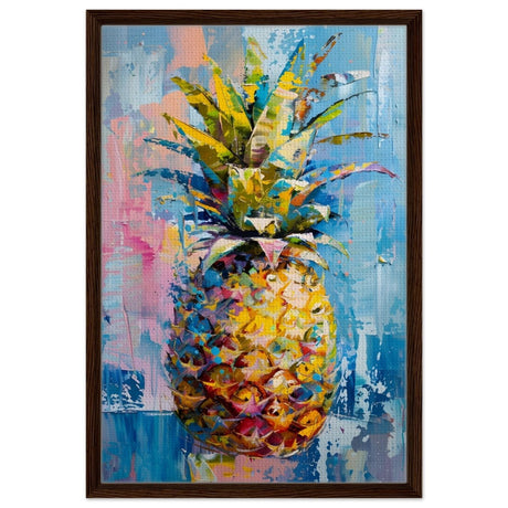 Tropical Vibes – Pineapple Burst | Abstract Expressionism - 50x75 cm / 20x30″ - Framed Canvas - Dark wood frame