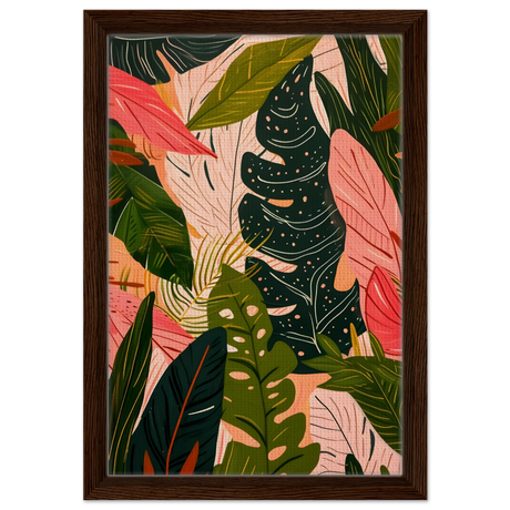 "Tropical Whispers" – A Lush Botanical Escape | Contemporary Botanical Art Wall art print - 30x45 cm / 12x18″ - Framed Canvas - Dark wood frame