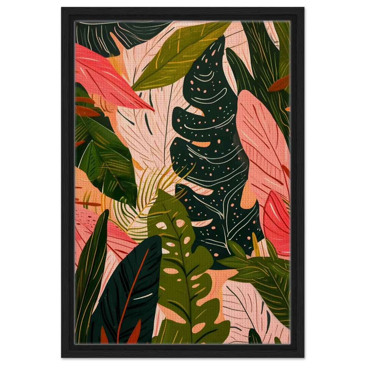 "Tropical Whispers" – A Lush Botanical Escape | Contemporary Botanical Art Wall art print - 40x60 cm / 16x24″ - Framed Canvas - Black frame