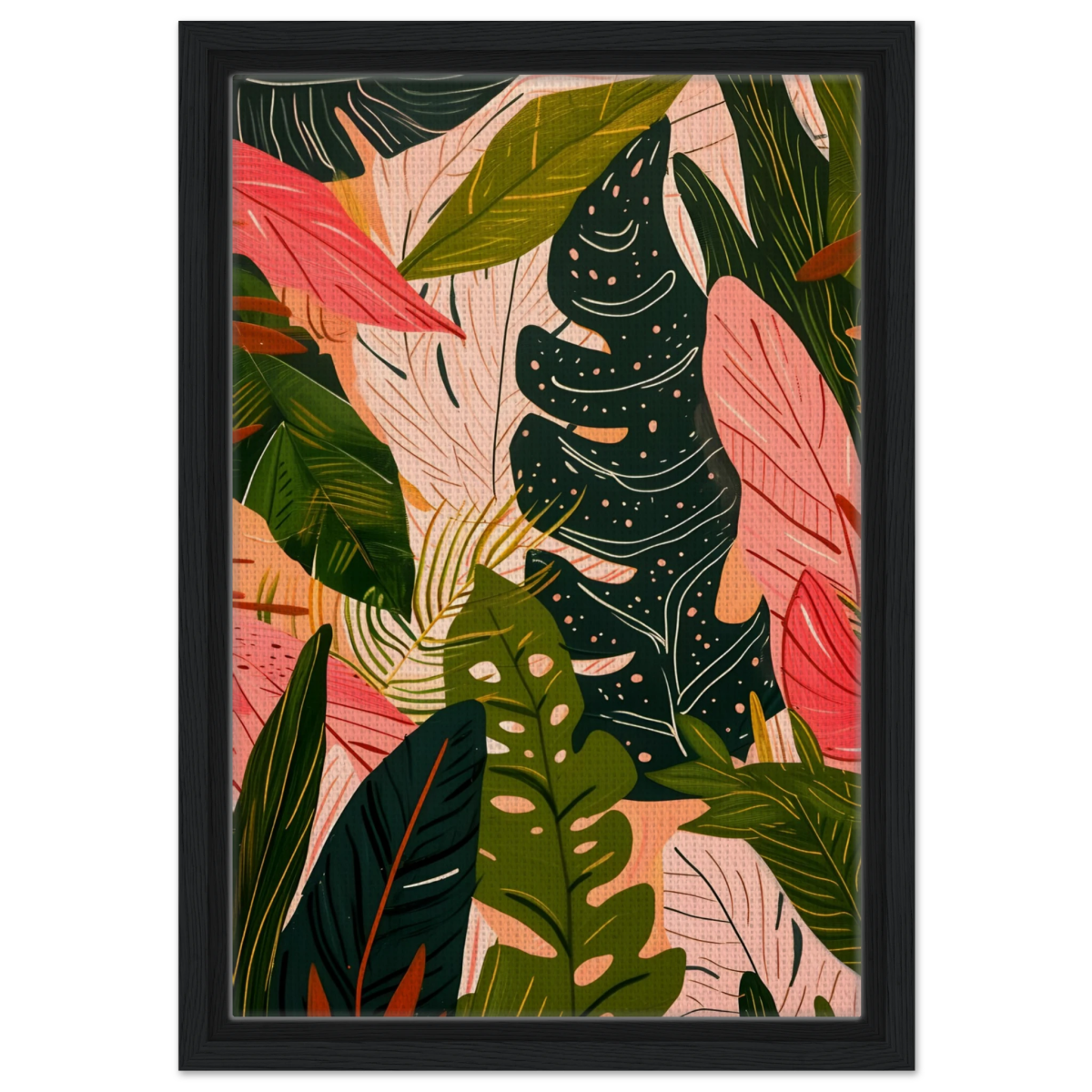 "Tropical Whispers" – A Lush Botanical Escape | Contemporary Botanical Art Wall art print - 30x45 cm / 12x18″ - Framed Canvas - Black frame