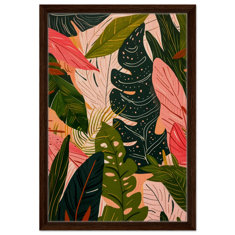 "Tropical Whispers" – A Lush Botanical Escape | Contemporary Botanical Art Wall art print - 40x60 cm / 16x24″ - Framed Canvas - Dark wood frame