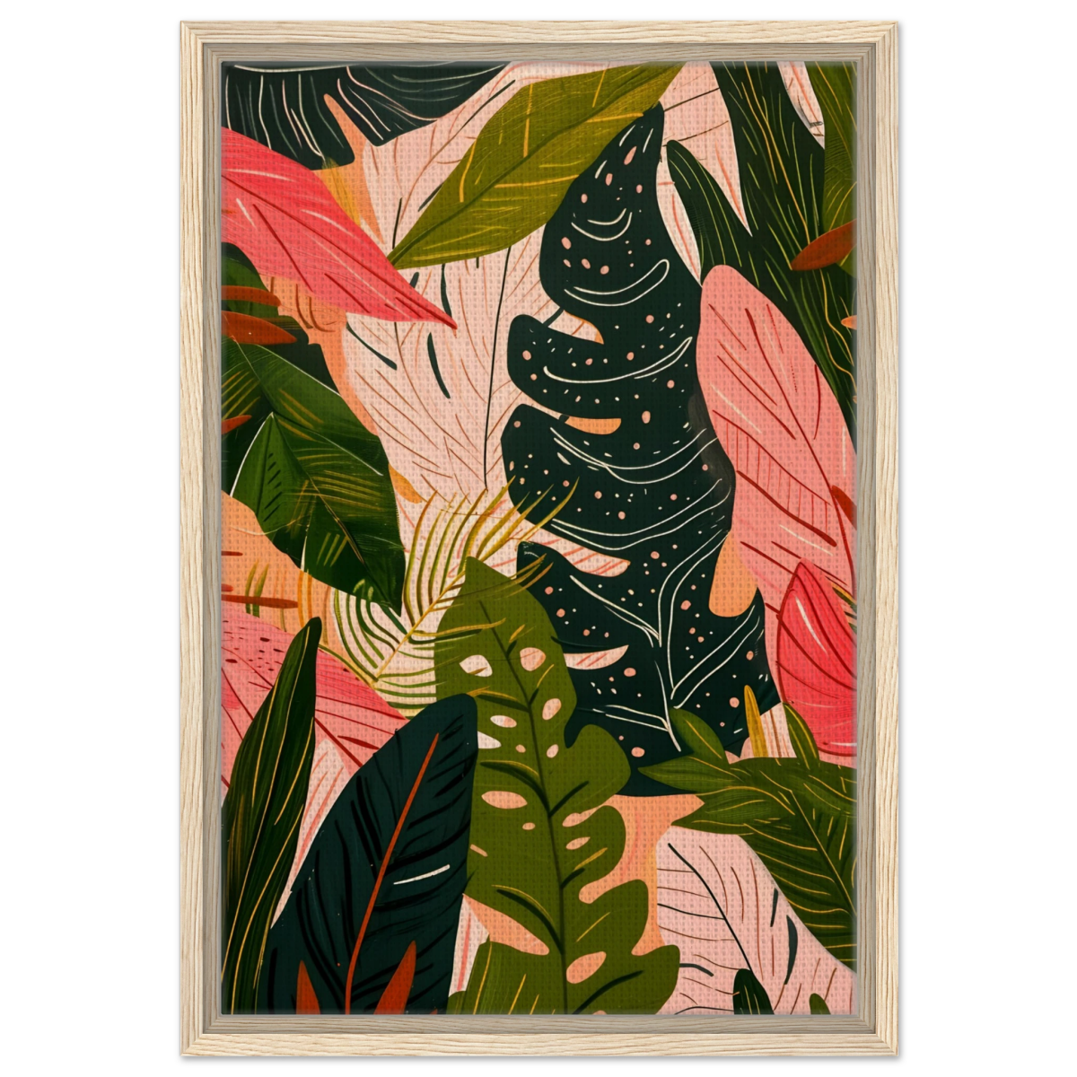"Tropical Whispers" – A Lush Botanical Escape | Contemporary Botanical Art Wall art print - 40x60 cm / 16x24″ - Framed Canvas - Wood frame