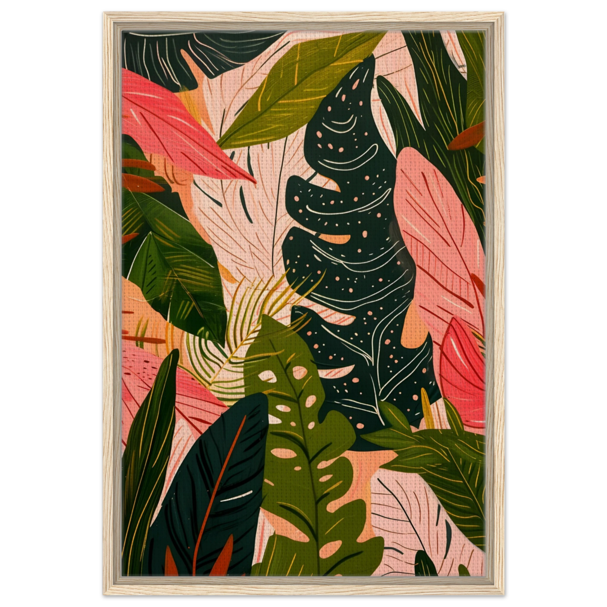 "Tropical Whispers" – A Lush Botanical Escape | Contemporary Botanical Art Wall art print - 50x75 cm / 20x30″ - Framed Canvas - Wood frame