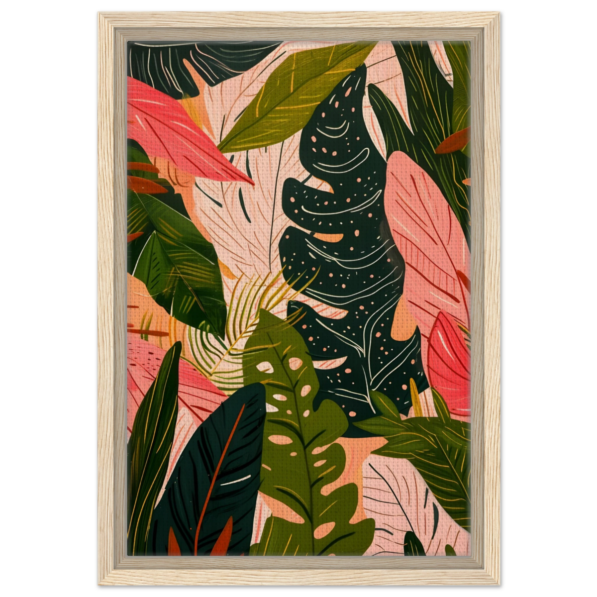 "Tropical Whispers" – A Lush Botanical Escape | Contemporary Botanical Art Wall art print - 30x45 cm / 12x18″ - Framed Canvas - Wood frame