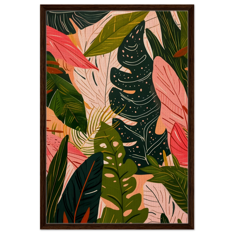 "Tropical Whispers" – A Lush Botanical Escape | Contemporary Botanical Art Wall art print - 60x90 cm / 24x36″ - Framed Canvas - Dark wood frame
