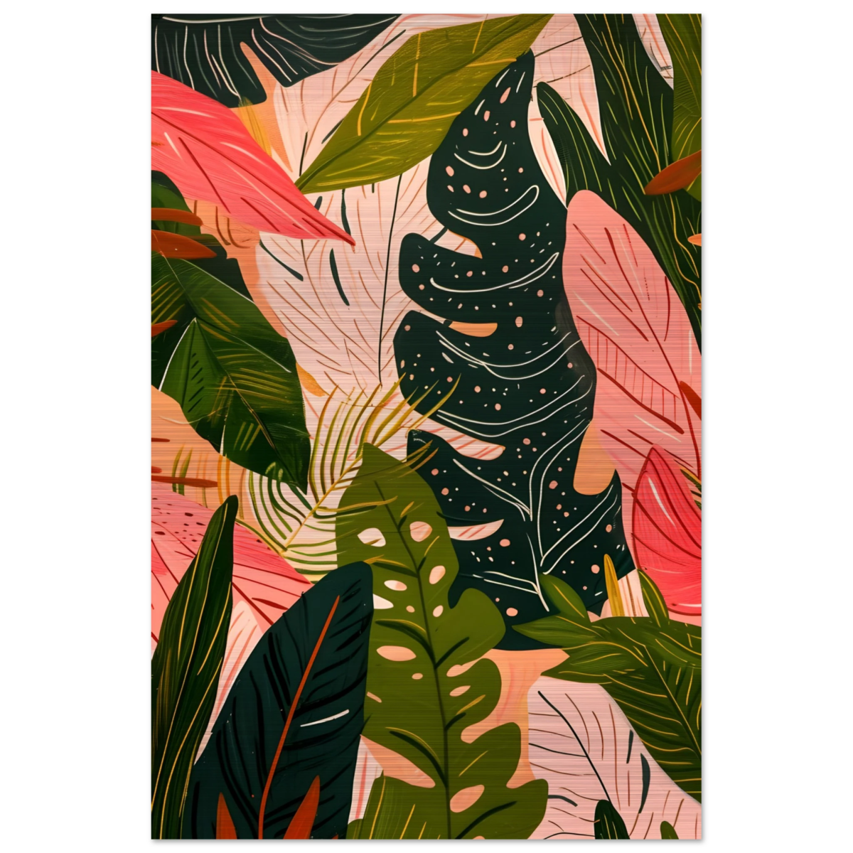 "Tropical Whispers" – A Lush Botanical Escape | Contemporary Botanical Art Wall art print - 60x90 cm / 24x36″ - Brushed Aluminum Print - 