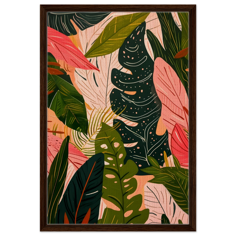 "Tropical Whispers" – A Lush Botanical Escape | Contemporary Botanical Art Wall art print - 50x75 cm / 20x30″ - Framed Canvas - Dark wood frame