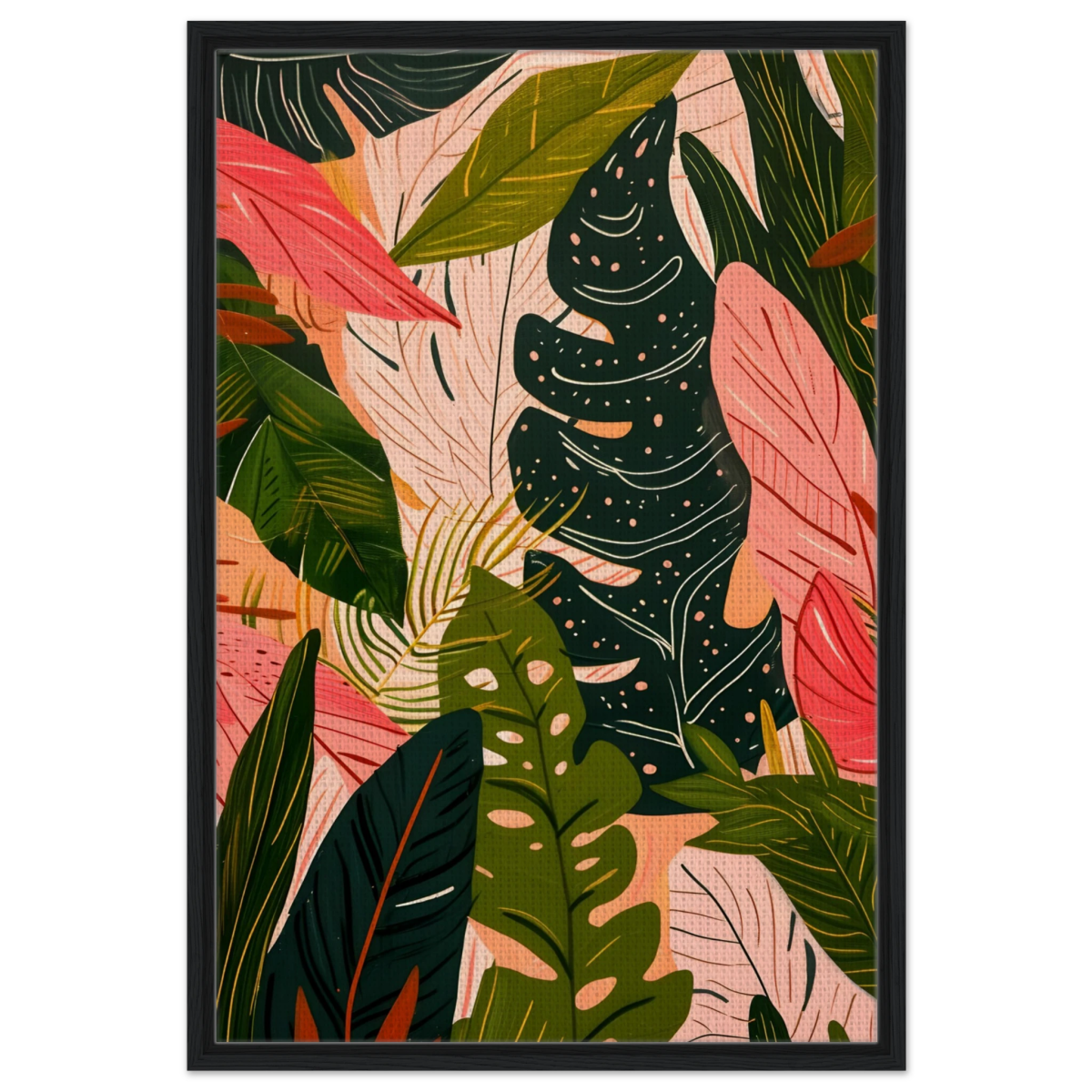 "Tropical Whispers" – A Lush Botanical Escape | Contemporary Botanical Art Wall art print - 60x90 cm / 24x36″ - Framed Canvas - Black frame