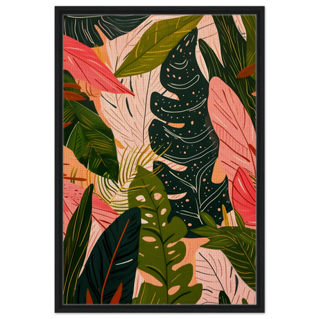 "Tropical Whispers" – A Lush Botanical Escape | Contemporary Botanical Art Wall art print - 60x90 cm / 24x36″ - Framed Canvas - Black frame