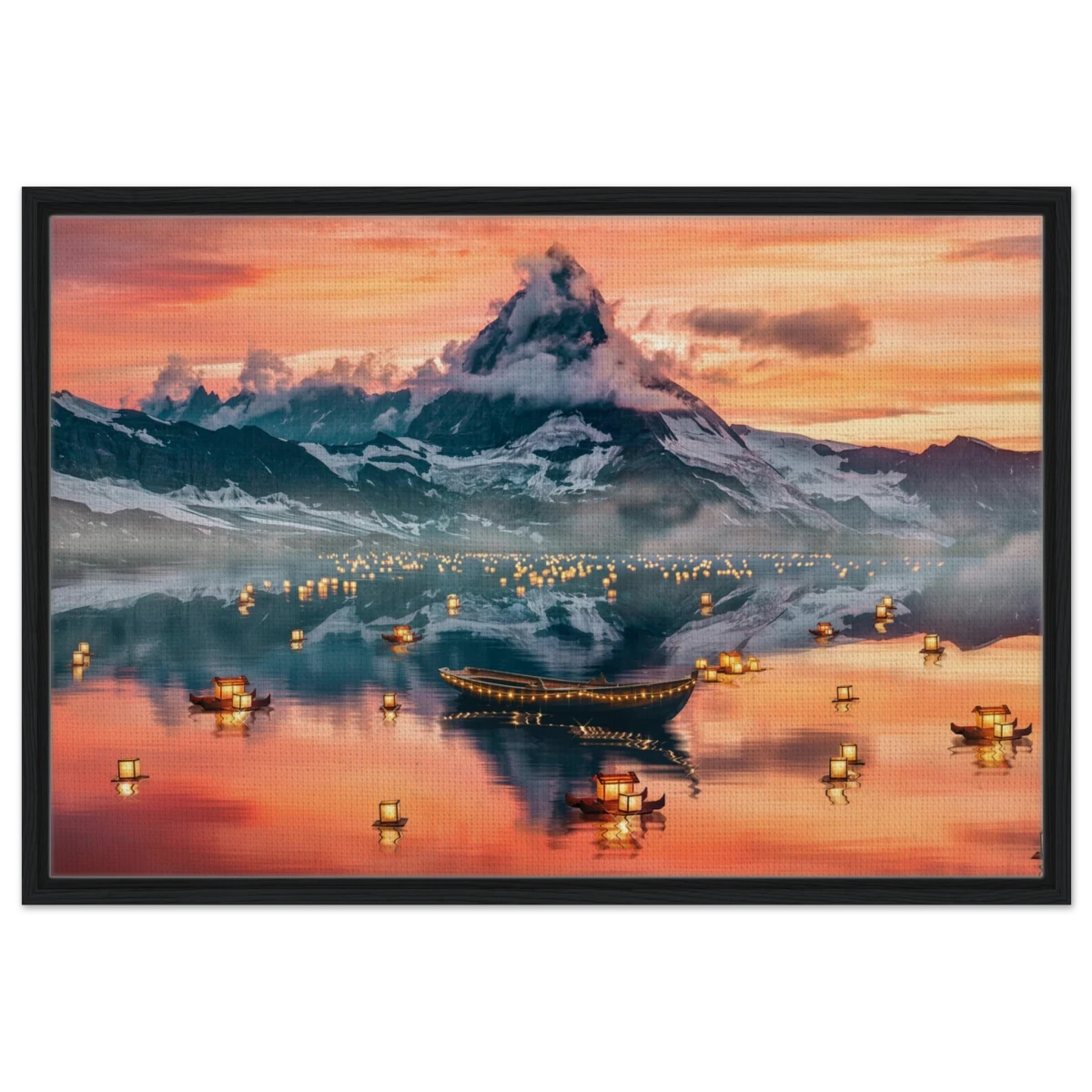 Twilight Serenity | Lanterns of Reflection | Photography and Natural Beauty Art Print - 60x90 cm / 24x36″ - Framed Canvas - Black frame
