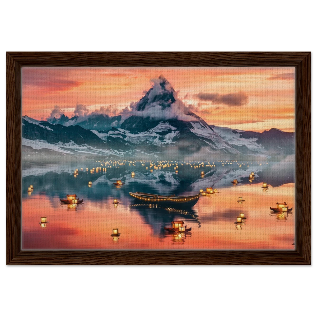 Twilight Serenity | Lanterns of Reflection | Photography and Natural Beauty Art Print - 30x45 cm / 12x18″ - Framed Canvas - Dark wood frame