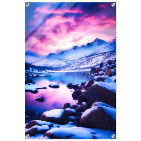 Twilight Serenity – Snowy Mountain Lake at Sunset | Wall Art Print - Acrylic Print - 50x75 cm / 20x30″ - 