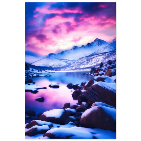 Twilight Serenity – Snowy Mountain Lake at Sunset | Wall Art Print - Fine Art Poster - 30x45 cm / 12x18″ - 