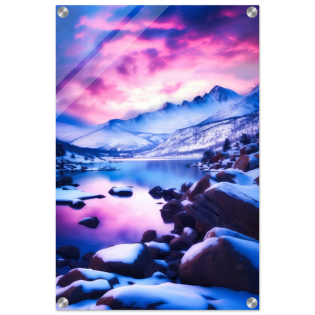 Twilight Serenity – Snowy Mountain Lake at Sunset | Wall Art Print - Acrylic Print - 40x60 cm / 16x24″ - 
