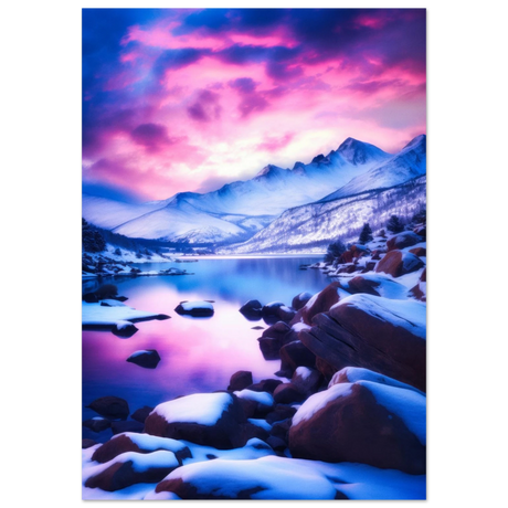 Twilight Serenity – Snowy Mountain Lake at Sunset | Wall Art Print - Fine Art Poster - 70x100 cm / 28x40″ - 