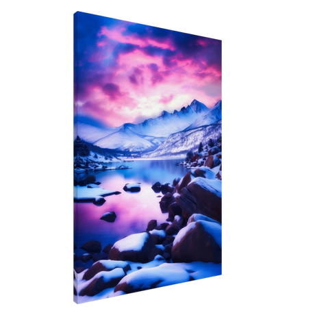 Twilight Serenity – Snowy Mountain Lake at Sunset | Wall Art Print - Canvas - 70x100 cm / 28x40″ - 