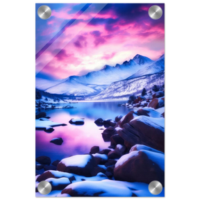 Twilight Serenity – Snowy Mountain Lake at Sunset | Wall Art Print - Acrylic Print - 20x30 cm / 8x12″ - 