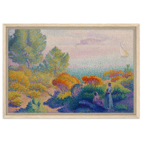 Two Women by the Shore, Mediterranean (1896) by Henri - Edmond Cross | Vintage Nature wall art print - Framed Canvas - 40x60 cm / 16x24″ - Wood frame