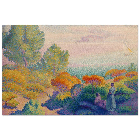 Two Women by the Shore, Mediterranean (1896) by Henri - Edmond Cross | Vintage Nature wall art print - Wood Prints - 50x75 cm / 20x30″ - 