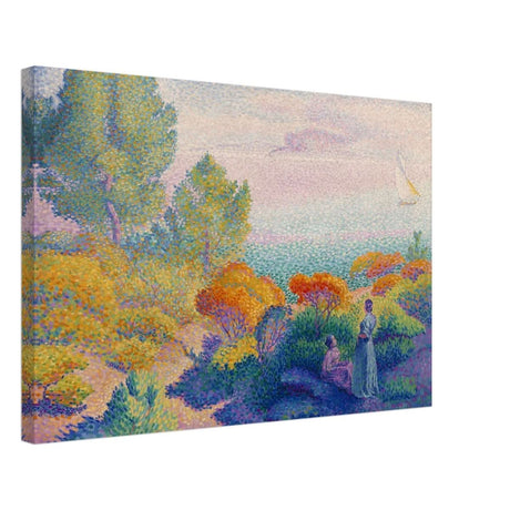 Two Women by the Shore, Mediterranean (1896) by Henri - Edmond Cross | Vintage Nature wall art print - Canvas - 40x60 cm / 16x24″ - 