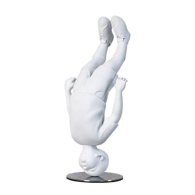 Upside Down Boy Sculpture – Modern Abstract White Resin Figurine for Creative Home & Contemporary Art Décor - Upside Down Boy Ornament - 