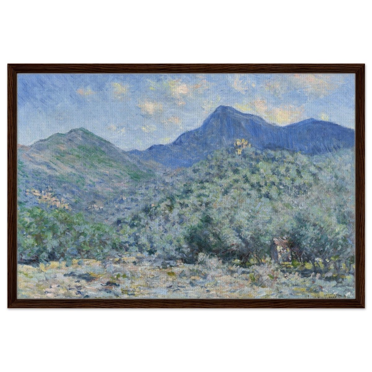 Valle Buona, Near Bordighera (1884) by Claude Monet | wall art print - 60x90 cm / 24x36″ - Framed Canvas - Dark wood frame