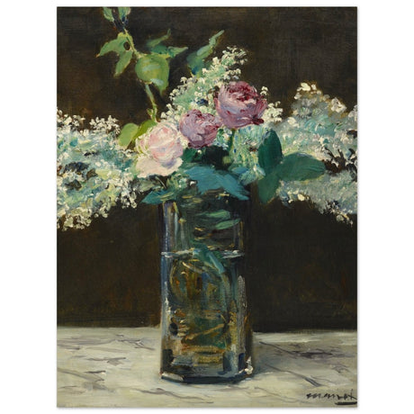 Vase of White Lilacs and Roses (1883) by Edouard Manet | wall art print - 60x80 cm / 24x32″ - Wood Prints - 