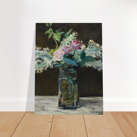 Vase of White Lilacs and Roses (1883) by Edouard Manet | wall art print - 30x40 cm / 12x16″ - Brushed Aluminum Print - 