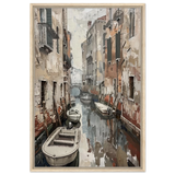 Venetian Canal Serenity – Gondola Boats Wall Art Print - Framed Canvas - 60x90 cm / 24x36″ - Wood frame
