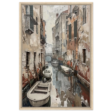 Venetian Canal Serenity – Gondola Boats Wall Art Print - Framed Canvas - 60x90 cm / 24x36″ - Wood frame