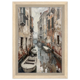 Venetian Canal Serenity – Gondola Boats Wall Art Print - Framed Canvas - 20x30 cm / 8x12″ - Wood frame