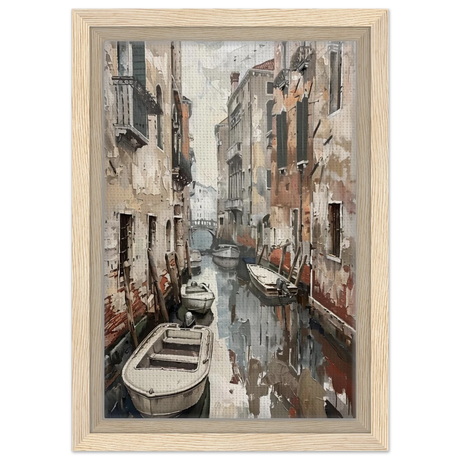 Venetian Canal Serenity – Gondola Boats Wall Art Print - Framed Canvas - 20x30 cm / 8x12″ - Wood frame