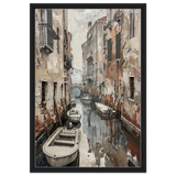 Venetian Canal Serenity – Gondola Boats Wall Art Print - Framed Canvas - 50x75 cm / 20x30″ - Black frame