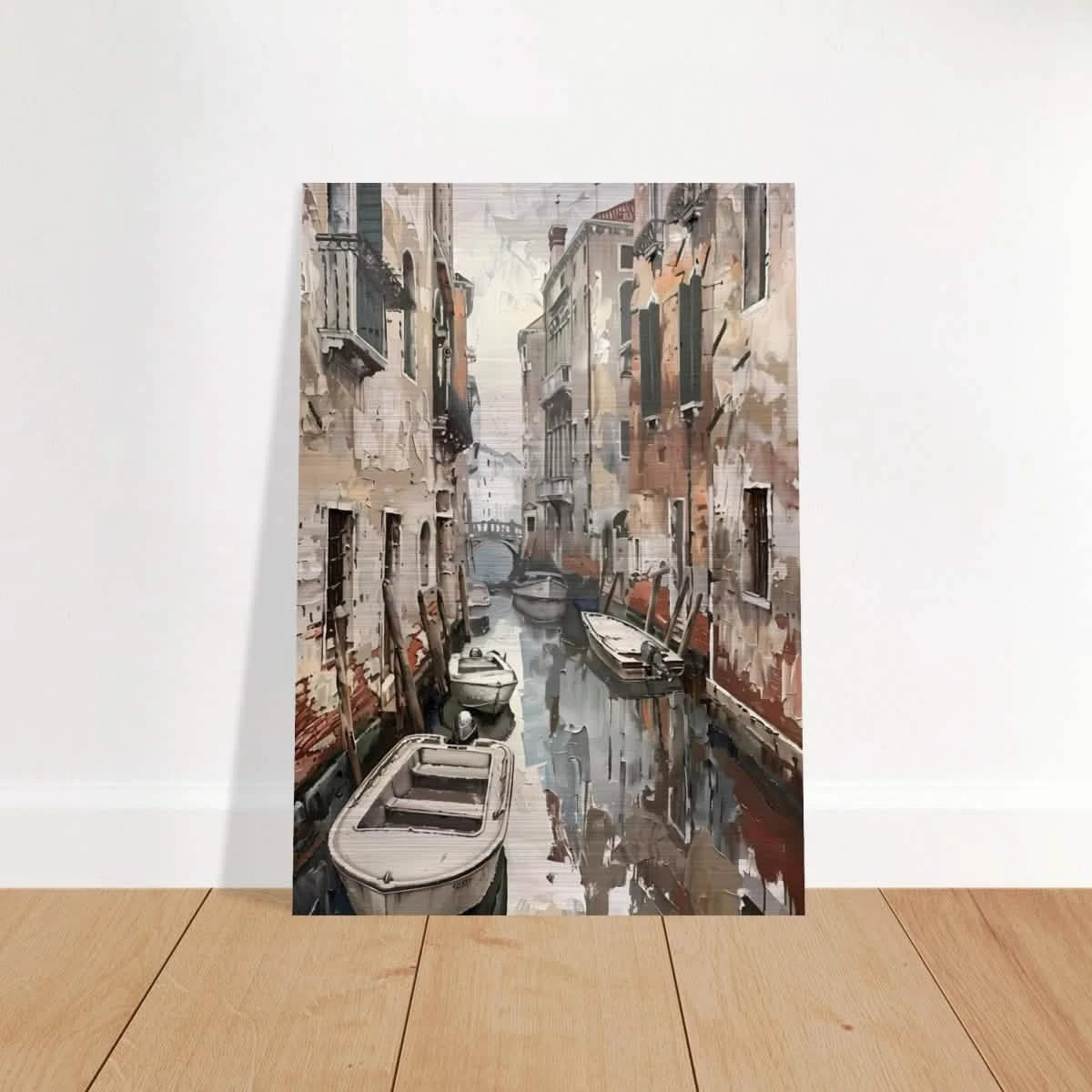 Venetian Canal Serenity – Gondola Boats Wall Art Print - Brushed Aluminum Print - 70x100 cm / 28x40″ - 