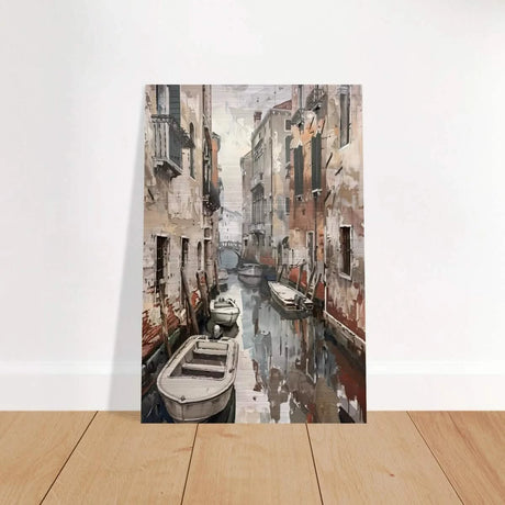 Venetian Canal Serenity – Gondola Boats Wall Art Print - Brushed Aluminum Print - 30x45 cm / 12x18″ - 