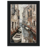 Venetian Canal Serenity – Gondola Boats Wall Art Print - Framed Canvas - 20x30 cm / 8x12″ - Black frame