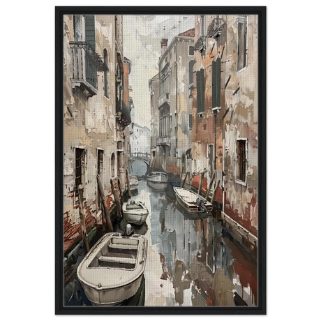 Venetian Canal Serenity – Gondola Boats Wall Art Print - Framed Canvas - 60x90 cm / 24x36″ - Black frame